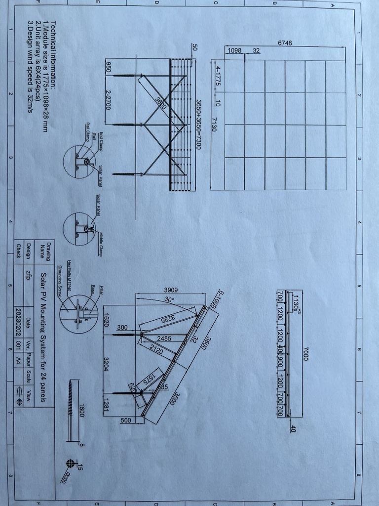Structure sol à visser pour 24 panneaux