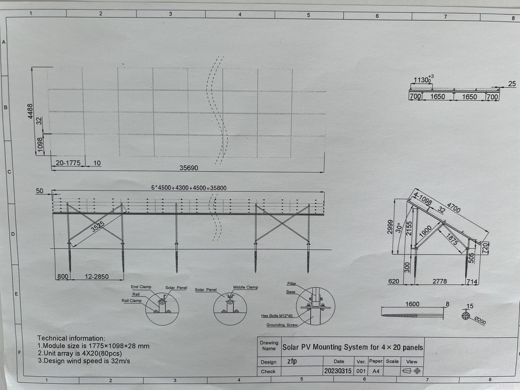 Structure sol à visser pour 80 panneaux