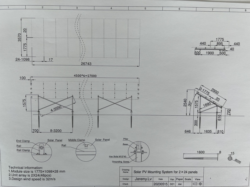 Structure sol à visser pour 48 panneaux