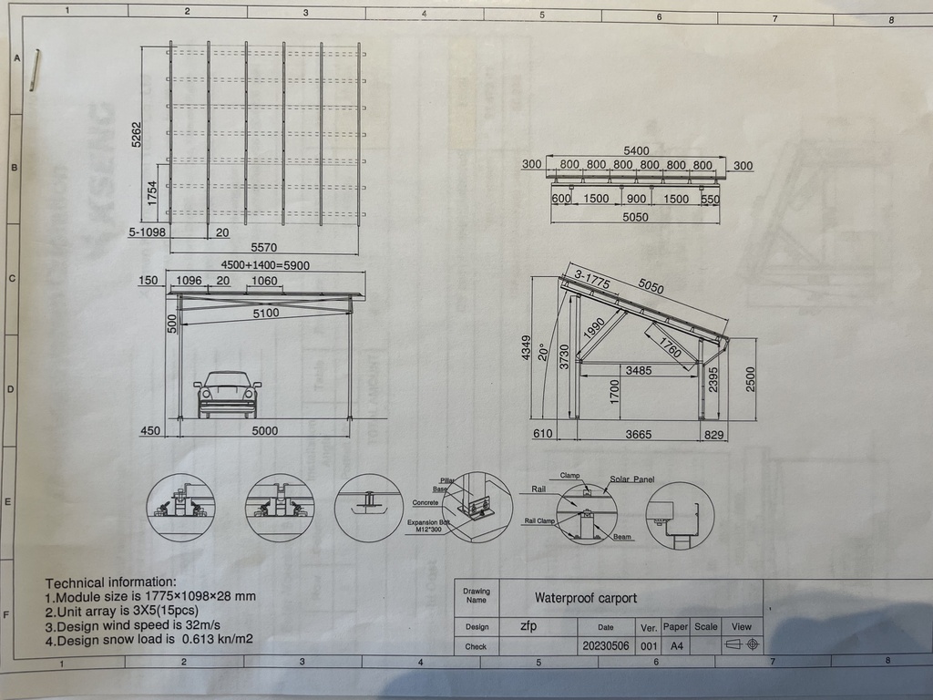 Structure carport black 15 panneaux